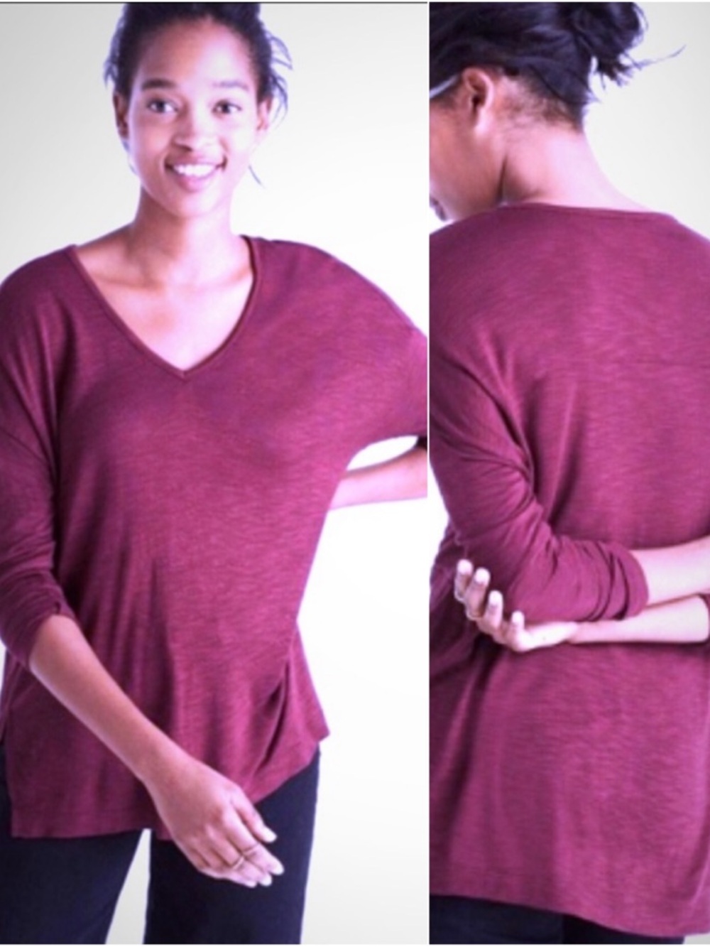 Madewell V-Neck Long Sleeved Anthem Tee: Wine
